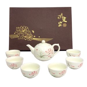 五彩荷花定窑茶具